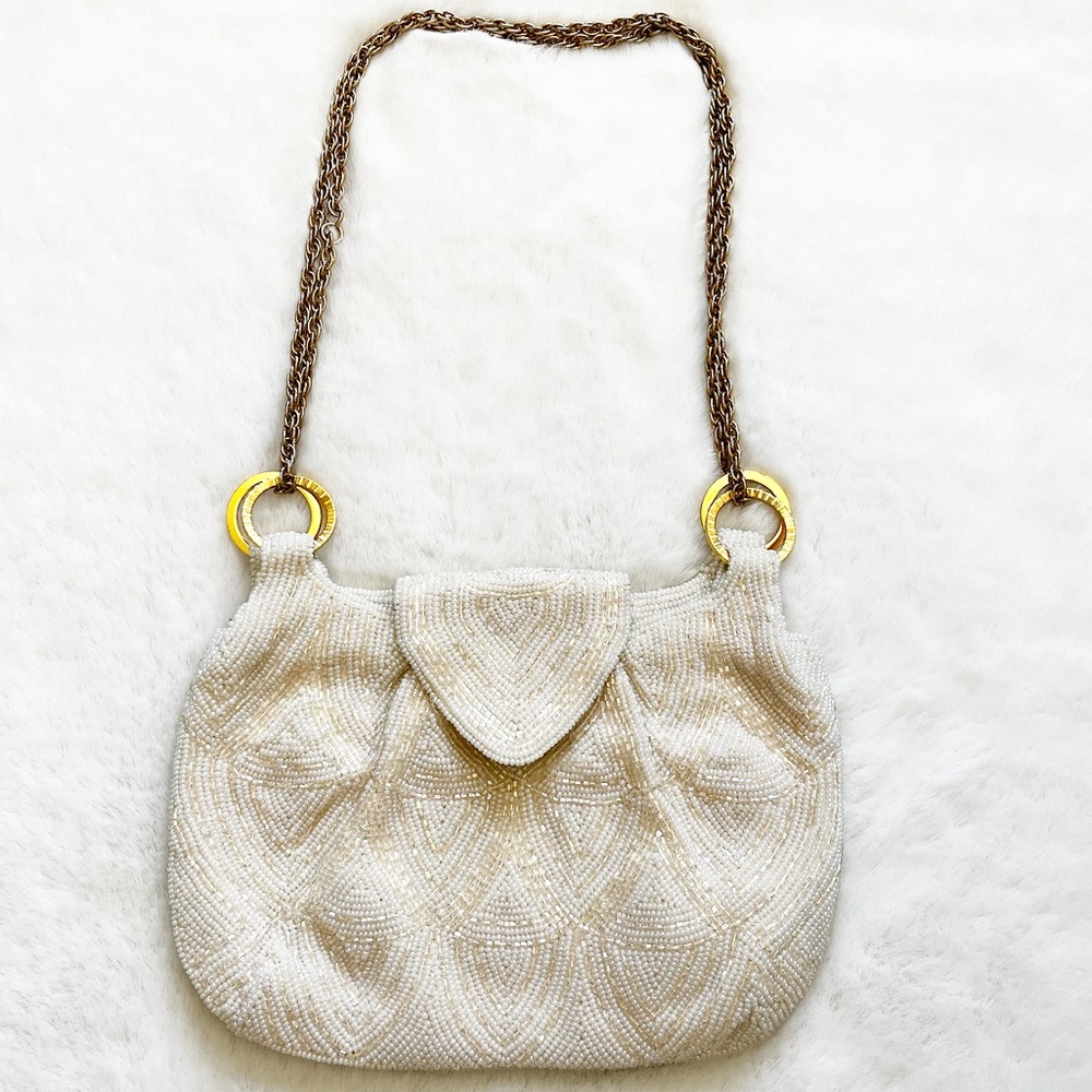 WALBORG VINTAGE BEADED BAG FLAPPER 40s ELEGANT UNIQUE FEMININE PRETTY EVENT - Picture 1 of 10